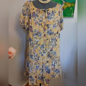 VTG Floral Yellow Dress 2X US No tags loose fit